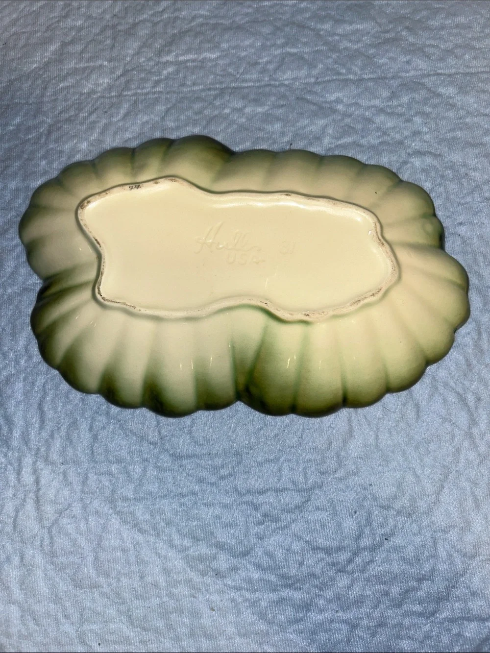 Mid-Century Modern Green/Brown Ombre Ceramic Leaf or Floral serving dish